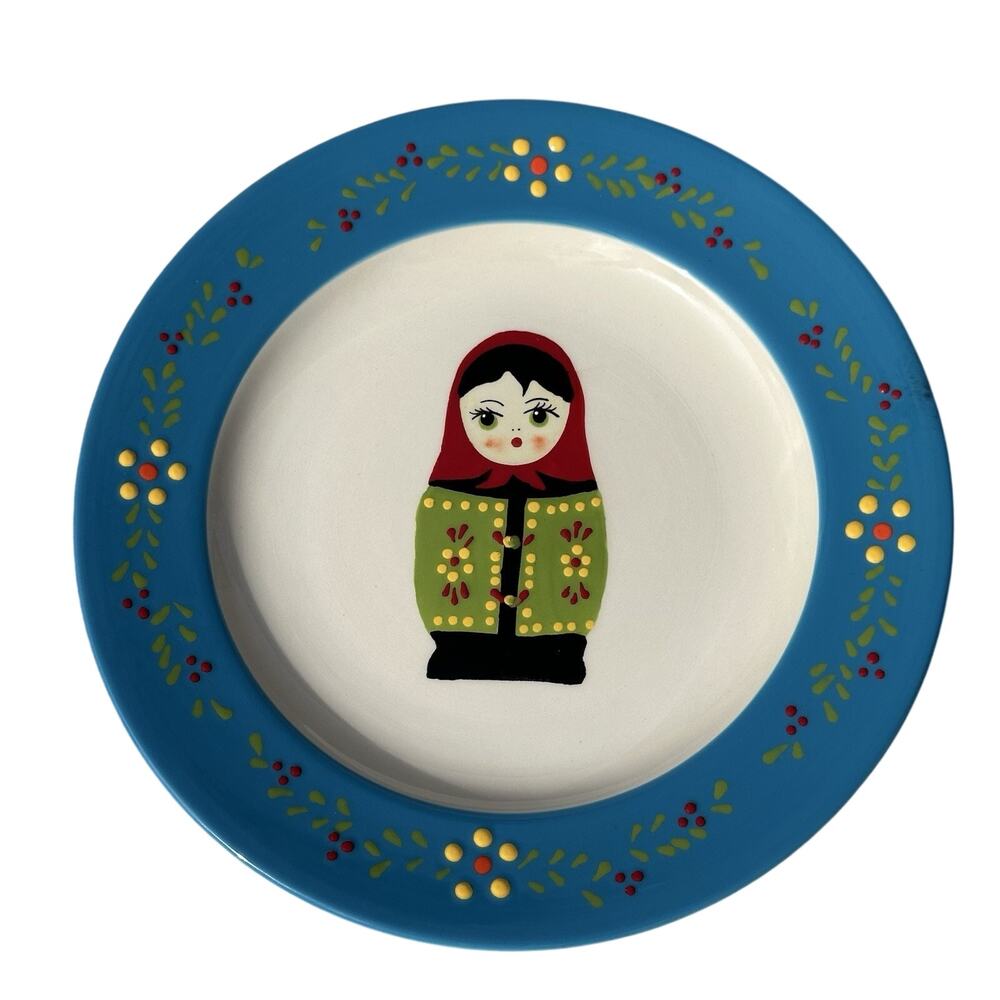 World Market Nesting Doll Salad Plate - 8.5” Russian European History BLUE